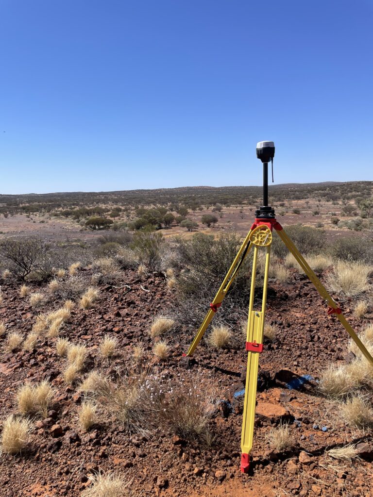 GNSS GPS base station setup of NOLA landgate SSM in Leonora WA broadcasting RTK corrections to drone and GPS rover